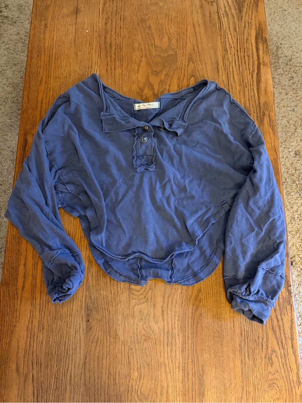 Vintage-Inspired We the Free Blue Cropped Henley Top sz XS